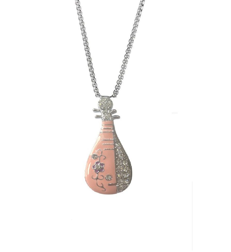 Pembe Ud Enstrüman Paslanmaz Çelik Kolye Kadın