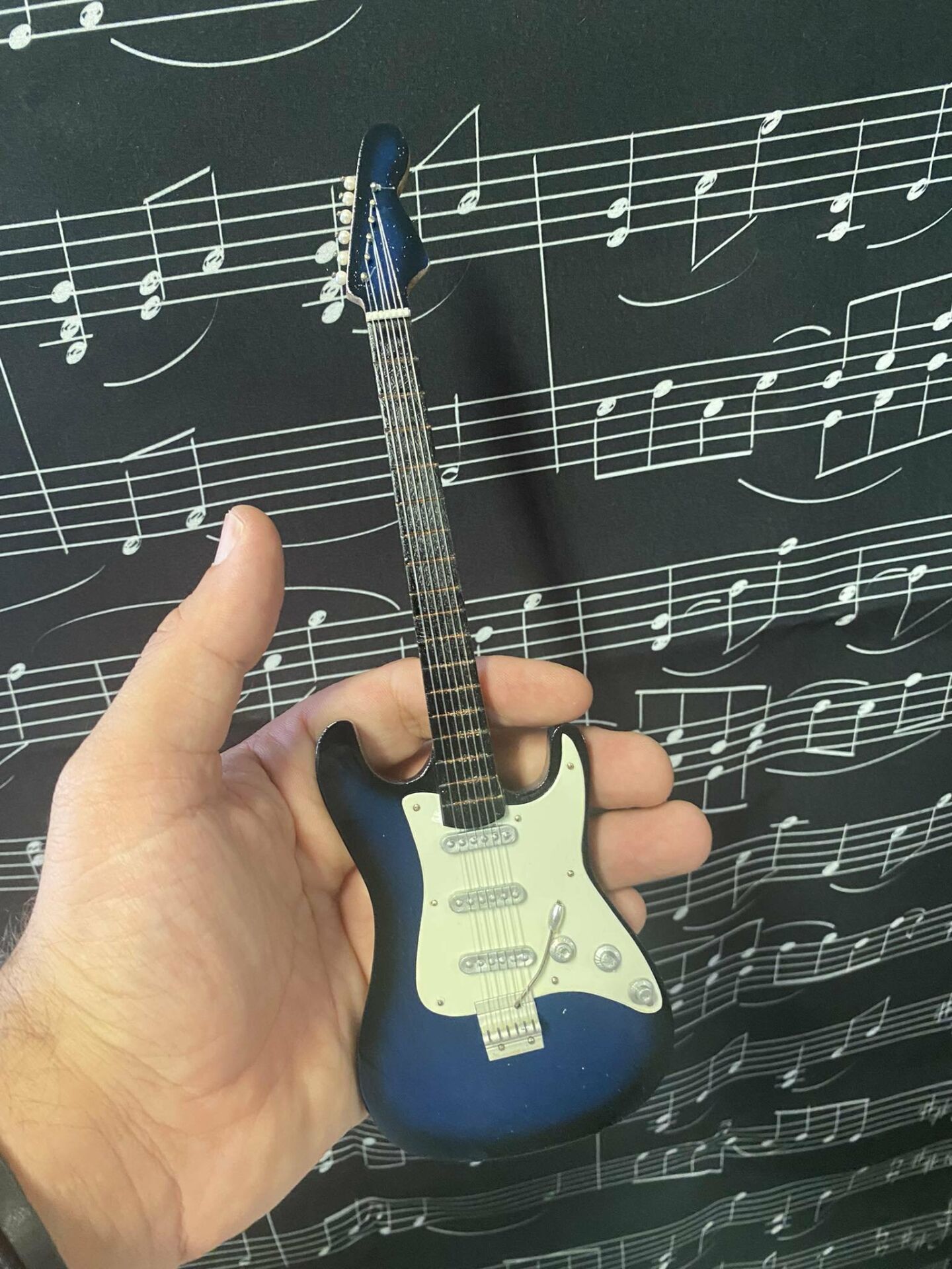 Elektro Gitar Mavi El Yapımı Biblo Minyatür 26 cm