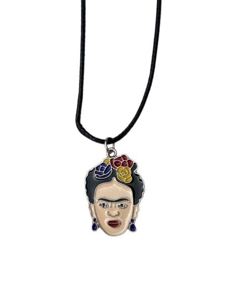 Meksikalı Ressam Frida Kahlo Resim Figürlü Mineli Resim Sanat Kolye - Renkli ve Eğlenceli Tasarım