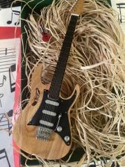 Elektro Gitar Ahşap Renk El Yapımı Biblo Minyatür 25 cm
