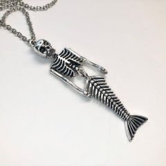 Vintage Gotik Mermord Deniz Kızı İskelet Paslanmaz Çelik Kolye