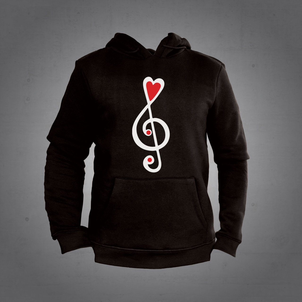 Sol Anahtar Kalp Kapüşonlu Sweatshirt Hoodie Siyah