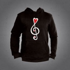 Sol Anahtar Kalp Kapüşonlu Sweatshirt Hoodie Siyah