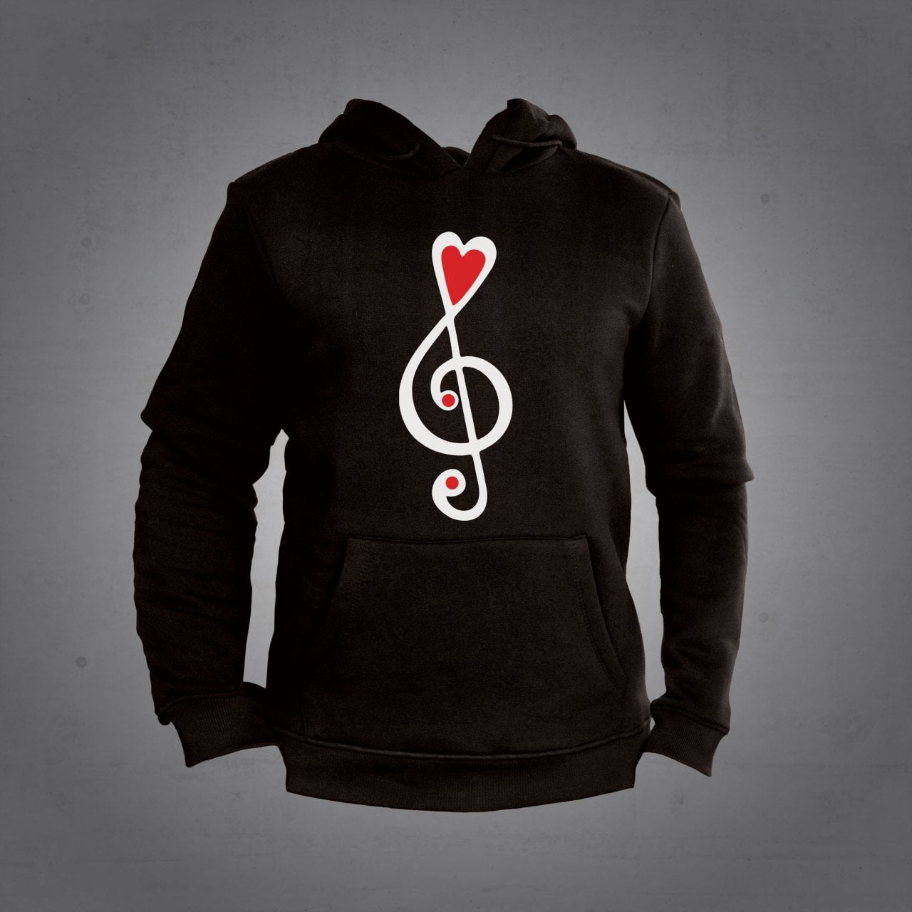 Sol Anahtar Kalp Kapüşonlu Sweatshirt Hoodie Siyah L