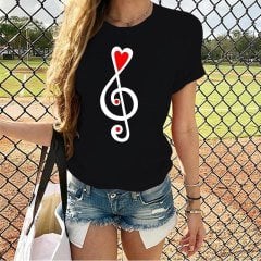 Sol Anahtar Kalp Siyah T-Shirt L