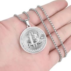 Bitcoin BTC Sanal para Paslanmaz Çelik Kolye kadın&Erkek