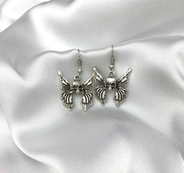 Gotik Kelebek Skull Küpe