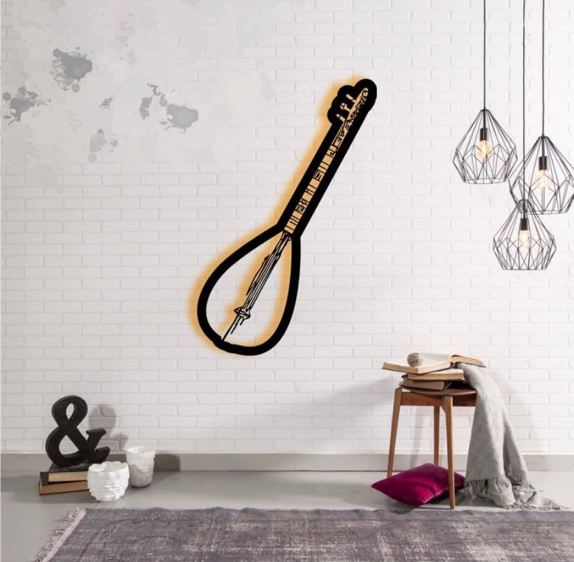 Bağlama Saz Duvar Dekoru Işıklı 50x100cm