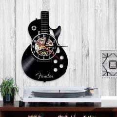Fender Gitar Ahşap Duvar Saati