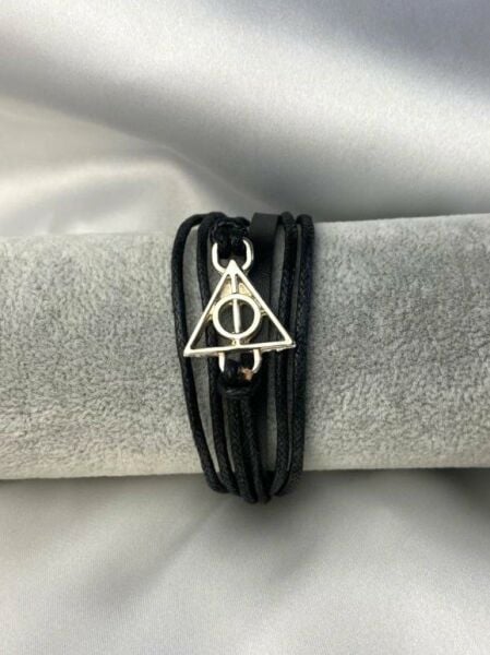 Haryy Potter Ölüm Yadigarları Üçgen Gümüş Metal Bileklik Ayarlanabilir İp Suni Deri Bileklik