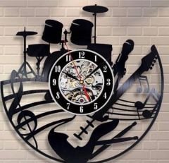 Bateri Gitar Sol Anahtar Ahşap Duvar Saati