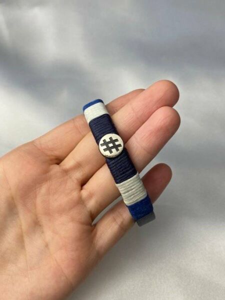 # Hashtag Tag İşareti Kare İşareti Mavi İp Detaylı Gümüş Kaplama Erkek Kadın Unısex Bileklik Deri
