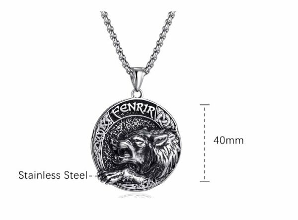 Çift Taraflı Kullanım Iskandinav Mitolojik Fenrir Kurt Kolye / Viking Pusula Gümüş Kolye