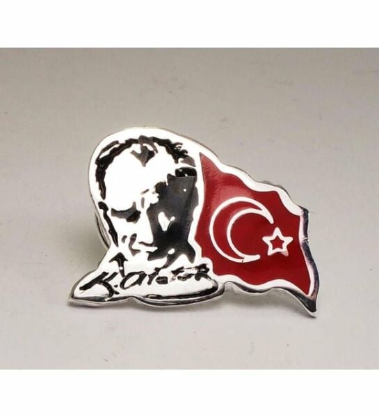 Atatürk Bayrak Yaka Rozeti Krom Kaplama 10 Kasım 29 Ekim Öğretmenler Günü Hediye