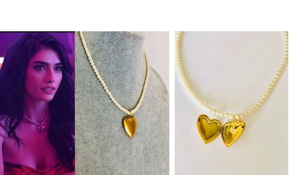 Paslanmaz Çelik Kalp Kapaklı Resim Konulabilir Gold İncili Dilber Kolye