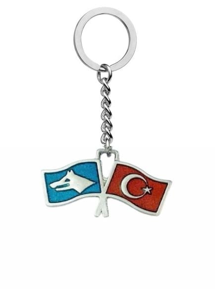 Türk Bozkurt İkili Bayrak Anahtarlık Çanta Süsü