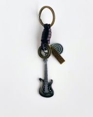 Deri Şık Tasarım Gümüş Rengi Gitar Anahtarlık