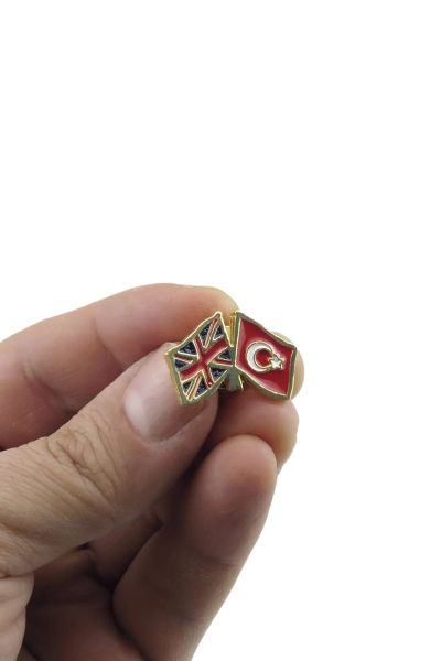 İngiltere Türkiye Flamalı Gold Metal Yaka Rozeti 1 Adet