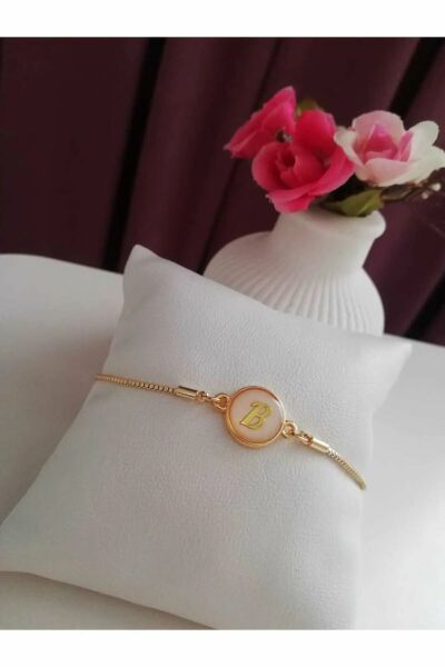 Altın Sedef Ayarlanabilir Kadın Gold Asansörlü B Harf Bileklik