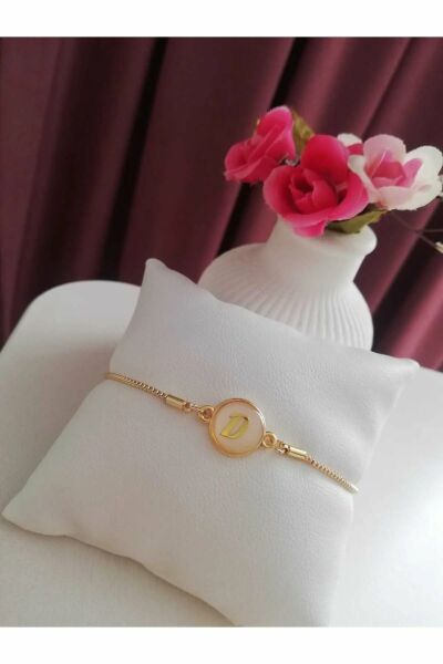 Altın Sedef Ayarlanabilir Kadın Gold Asansörlü D Harf Bileklik