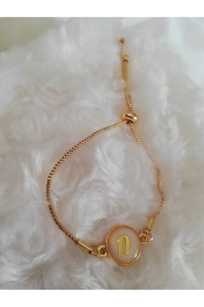 Altın Sedef Ayarlanabilir Kadın Gold Asansörlü E Harf Bileklik