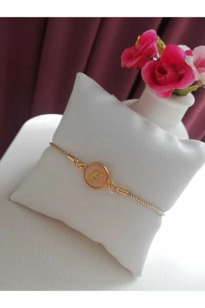 Altın Sedef Ayarlanabilir Kadın Gold Asansörlü E Harf Bileklik