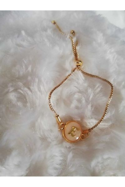 Altın Sedef Ayarlanabilir Kadın Gold Asansörlü E Harf Bileklik
