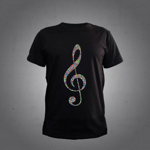 Herşey Nota Renkli Sol Anahtar Siyah T-Shirt Unisex