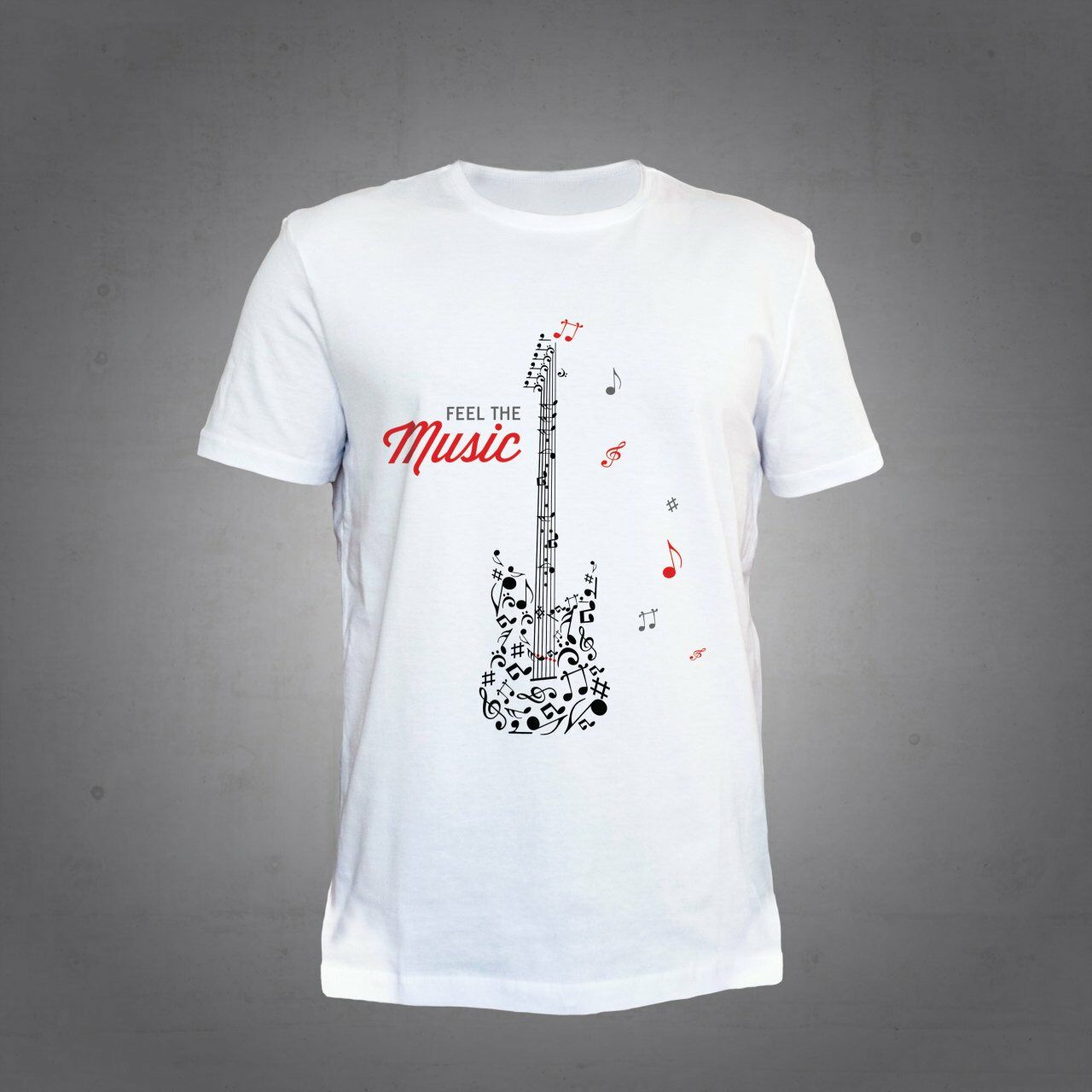 Herşey Nota Gitar  Beyaz Feel The Music T-Shirt Unisex