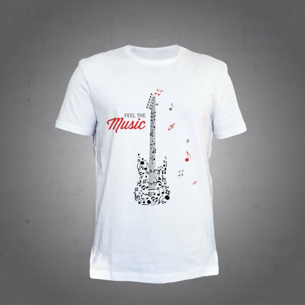 Herşey Nota Gitar  Beyaz Feel The Music T-Shirt Unisex