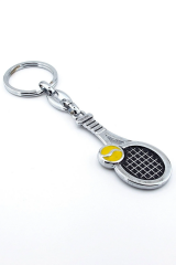 Tenis Raketi Ve Sarı Top Parlak Metal Anahtarlık