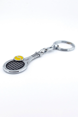 Tenis Raketi Ve Sarı Top Parlak Metal Anahtarlık