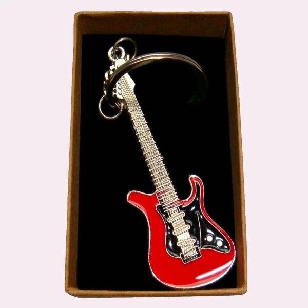 Gitar Kırmızı Gitarist Hediye Anahtarlık veya Çanta Süsü