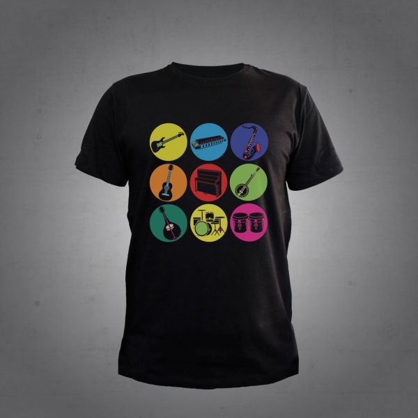 Herşey Nota Enstrüman Desen Siyah T-Shirt  Unisex