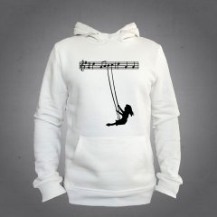 Notalarda Sallanan Kız Kapüşonlu Sweatshirt Ekru L