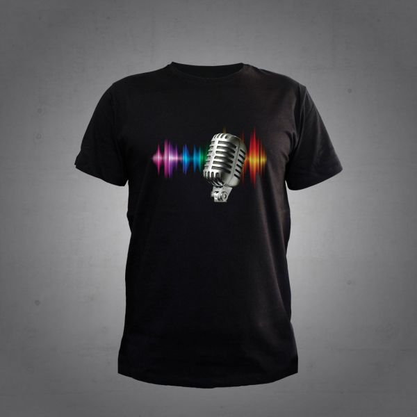 Herşey Nota Mikrofon Renkli Siyah T-Shirt Unisex