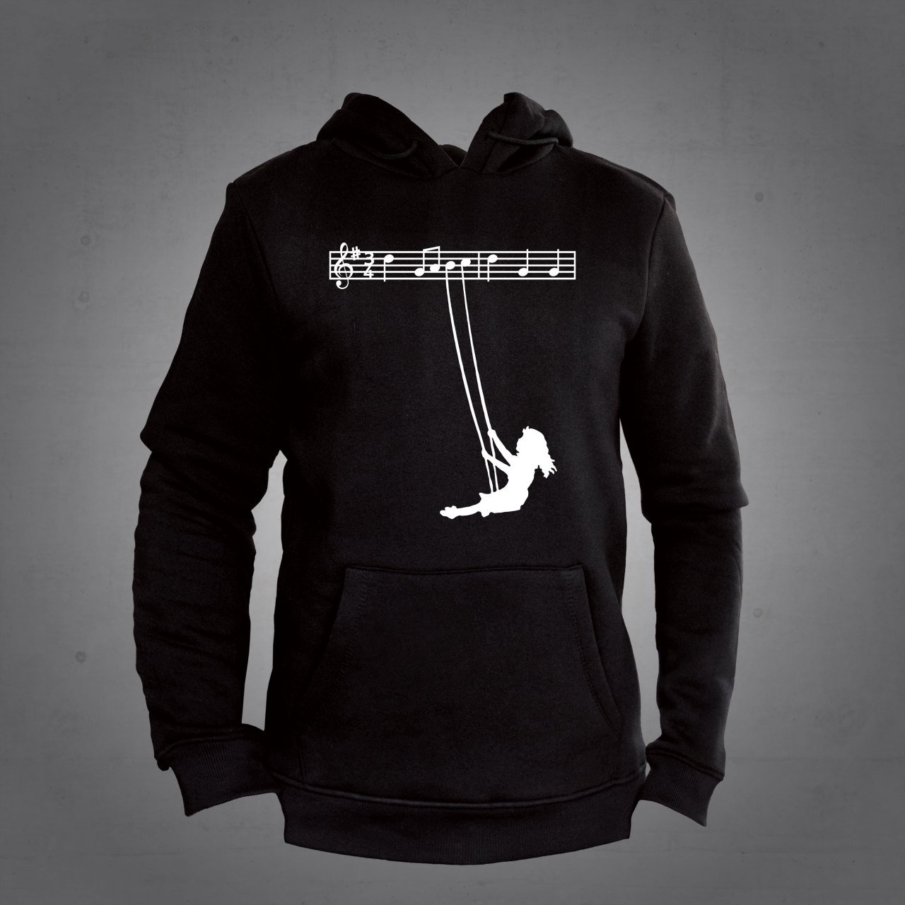 Notalarda Sallanan Kız Kapüşonlu Sweatshirt Siyah L