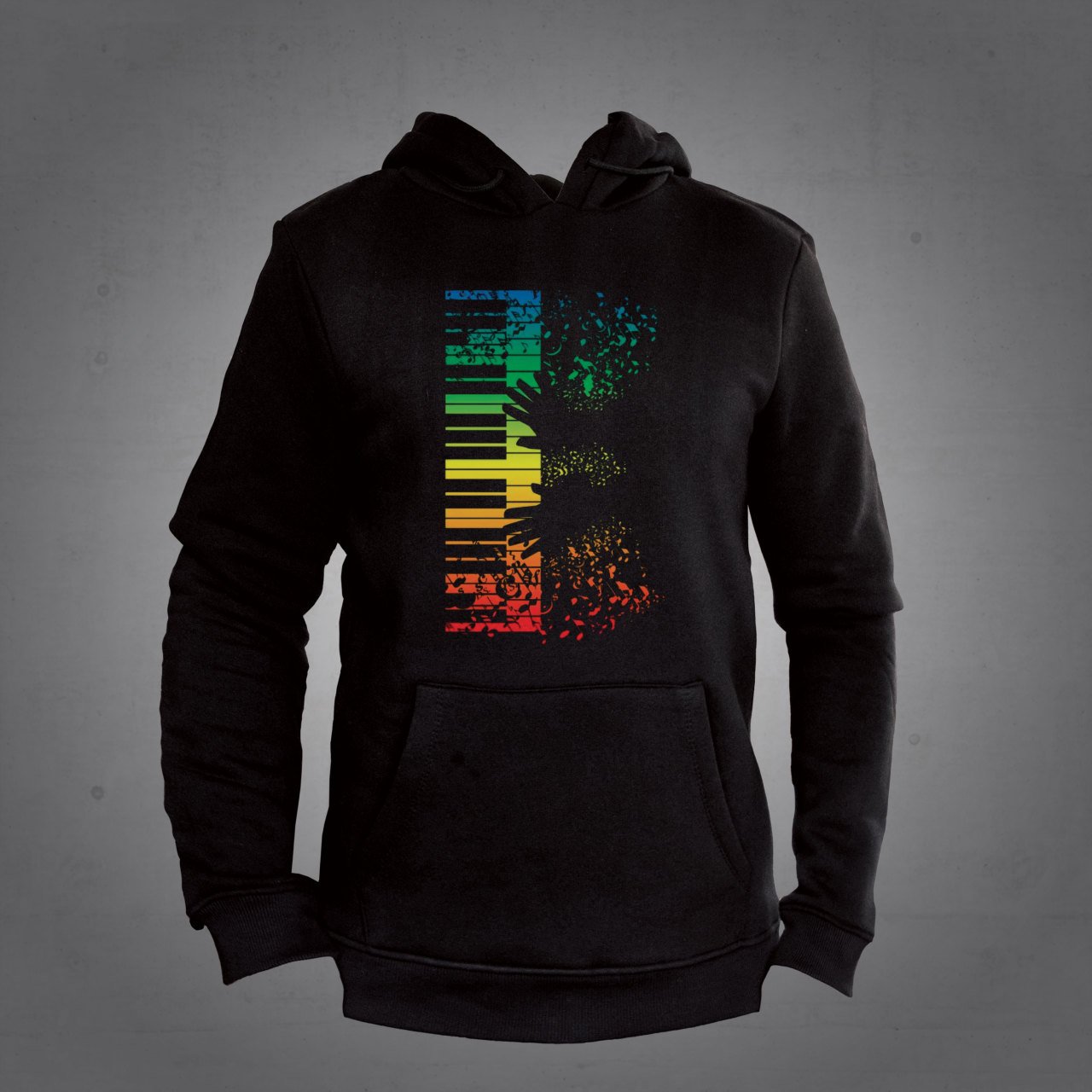 Piyano Kapüşonlu Sweatshirt Siyah