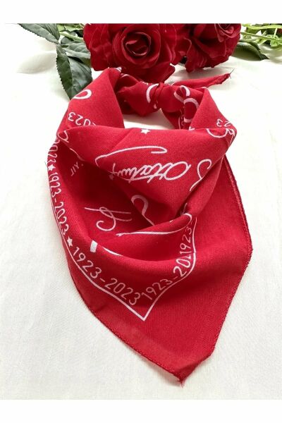 Kırmızı Atatürk Silüetli Ve Imzalı Pamuk Kumaş Fular 2 adet - Bandana - 23 Nisan, 29 Ekim, 19 Mayıs