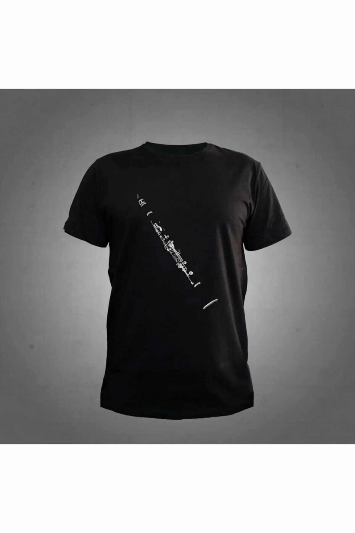 Unisex Siyah Klarnet Figürlü T-shirt