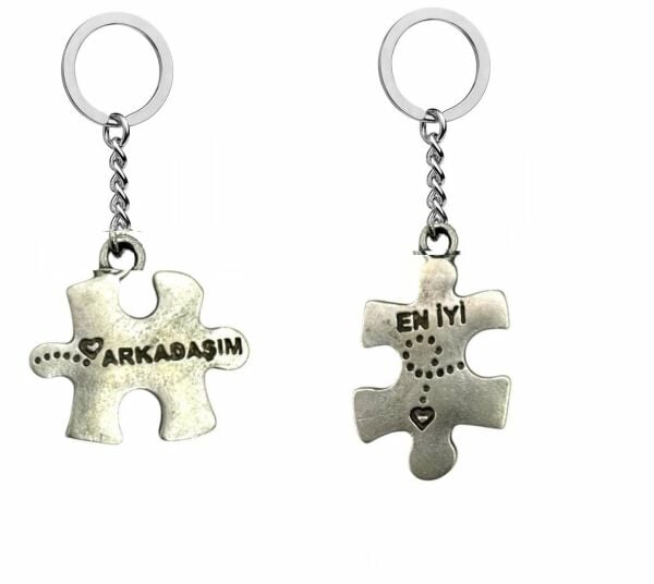 En İyi Arkadaşım Yazılı Puzzle Metal Kaplama Çift İkili Anahtarlık veya Çanta Süsü