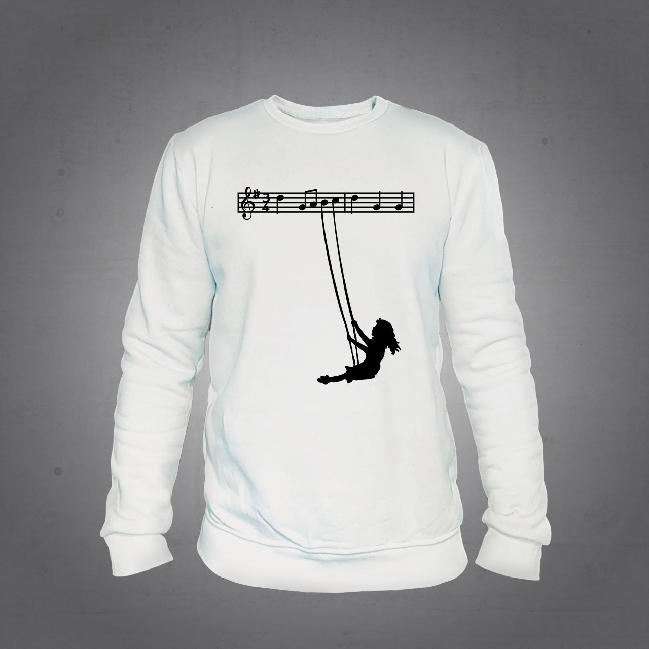 Notalarda Sallanan Kız Sweatshirt Ekru L