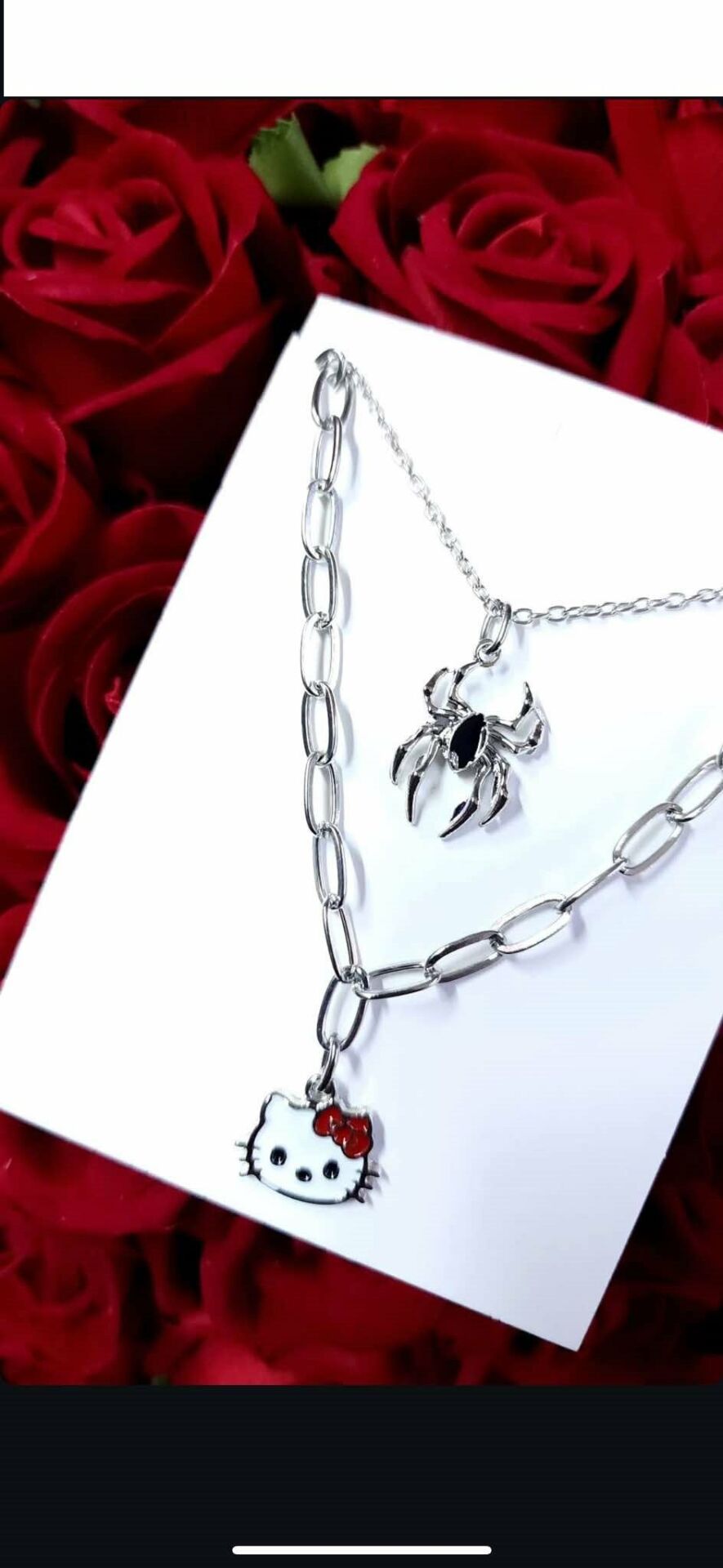 Hello Kitty Spiderman İkili Çift Renkli Tasarım 925 Ayar Gümüş Kaplama Kolye