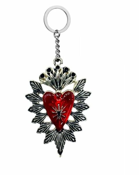 Kalp Kırmızı Gotik Metal Anahtarlık veya Çanta Süsü Özel