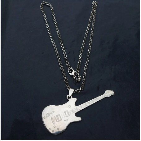 Gitar Kolye GÜMÜŞ & Deri Zincir