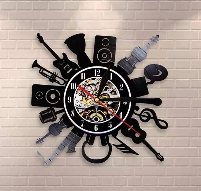 Müzik Aletleri Ahşap Duvar Saati
