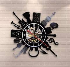 Müzik Aletleri Ahşap Duvar Saati