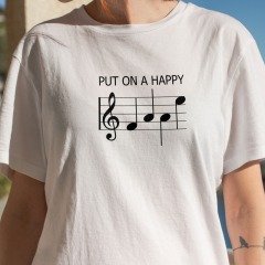 Mutlu Olmak Nota Beyaz Tshirt Unisex M - Kadın