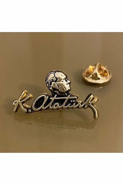 Atatürk Silüeti ve İmzalı Yaka Rozet Gold 12 adet