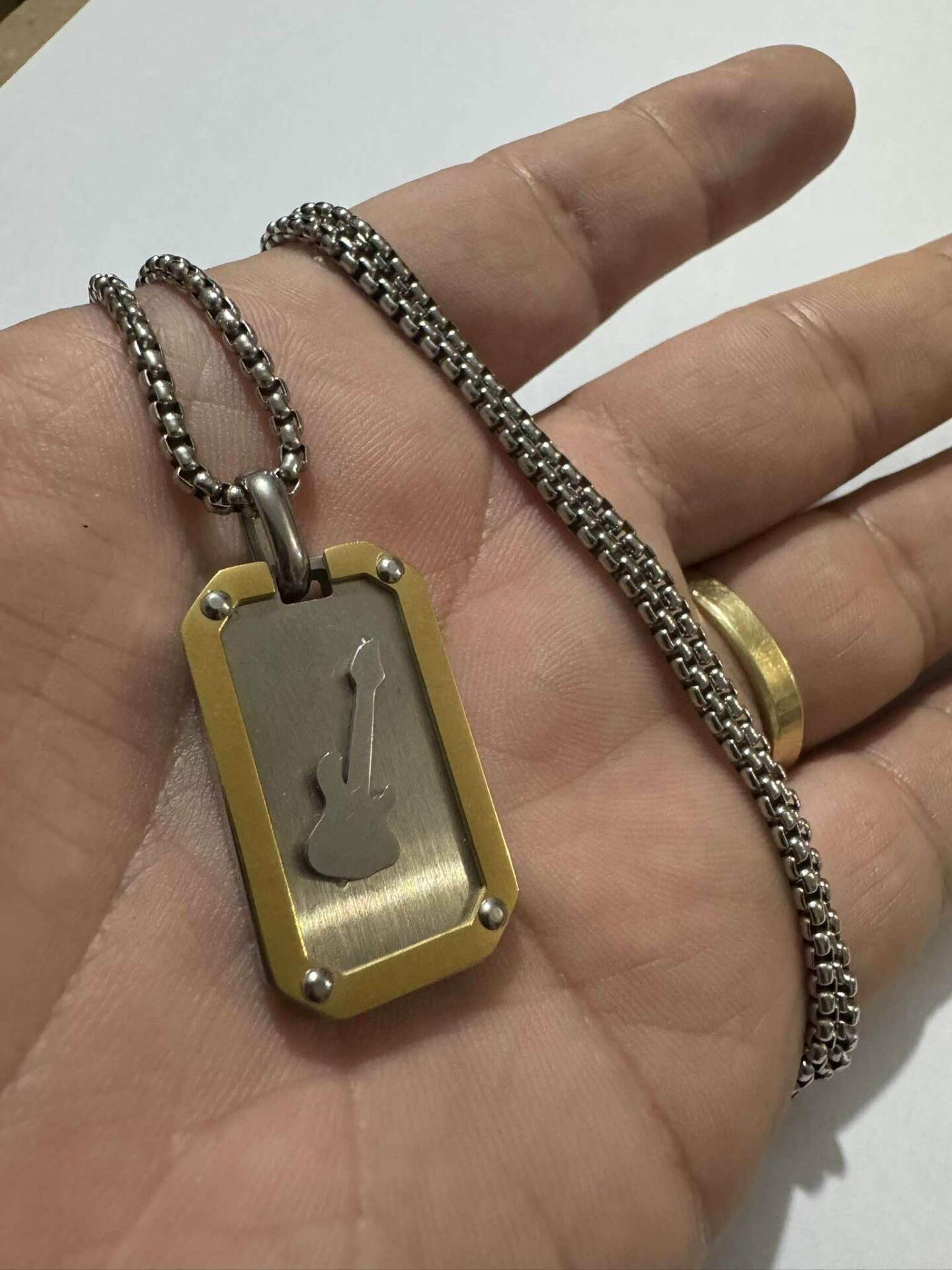 Gitar Paslanmaz Çelik Künye Tarz Kolye Gümüş Gold Garantili A Plus Kalite 60cm